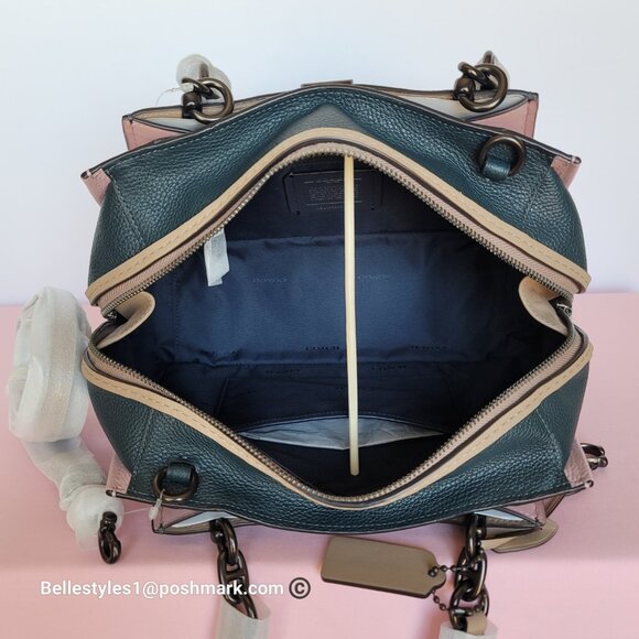 COACH Dreamer 27 In Colorblocked Pebbled Leather-Pine Green Aurora Multi ⭐ - Picture 14 of 16